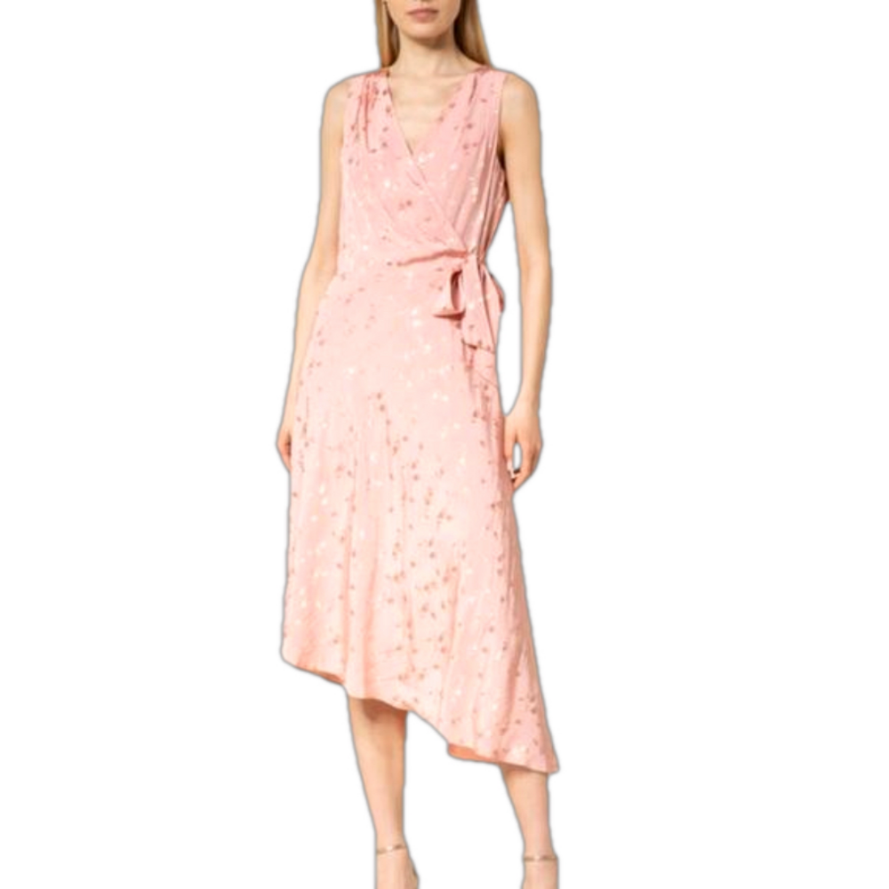 RALPH LAUREN Pink asymmetrical v neck /side bow floral dress SZ 10P NWOT